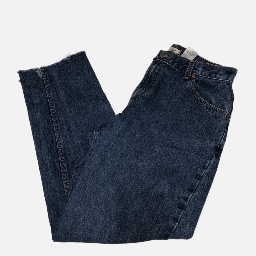 Levis Womens Size 12 Jeans Relaxed Taper 550 Raw Hem High Rise Vintage 90s Blue